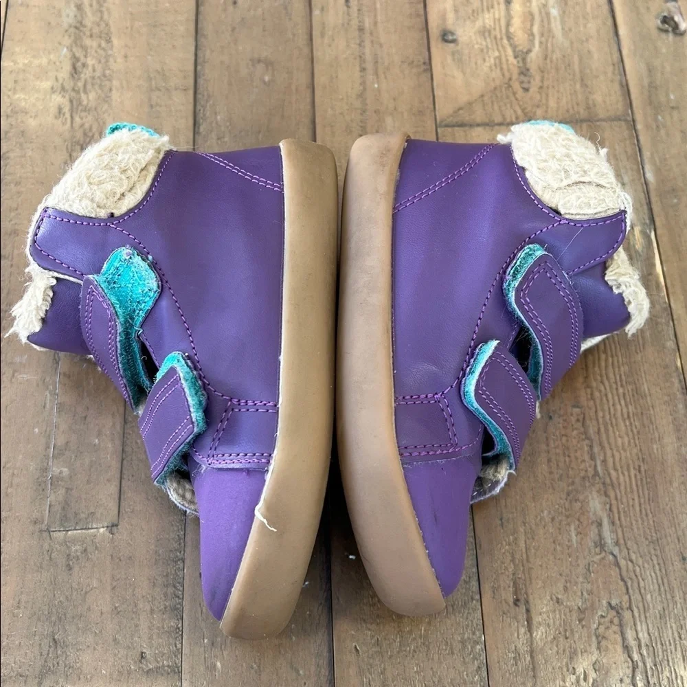 Ten little purple leather hi-top sneakers faux fur trim kids size 9